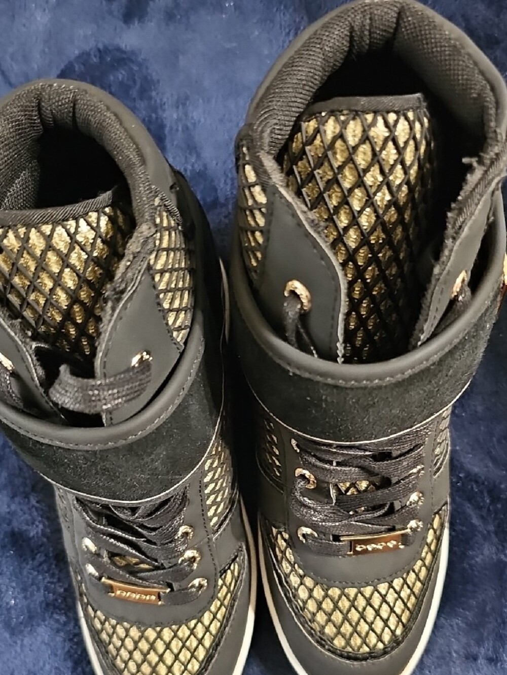 bebe Black and Gold High-Top Wedge Sneakers for Women Size 9 - Picture 8 of 12